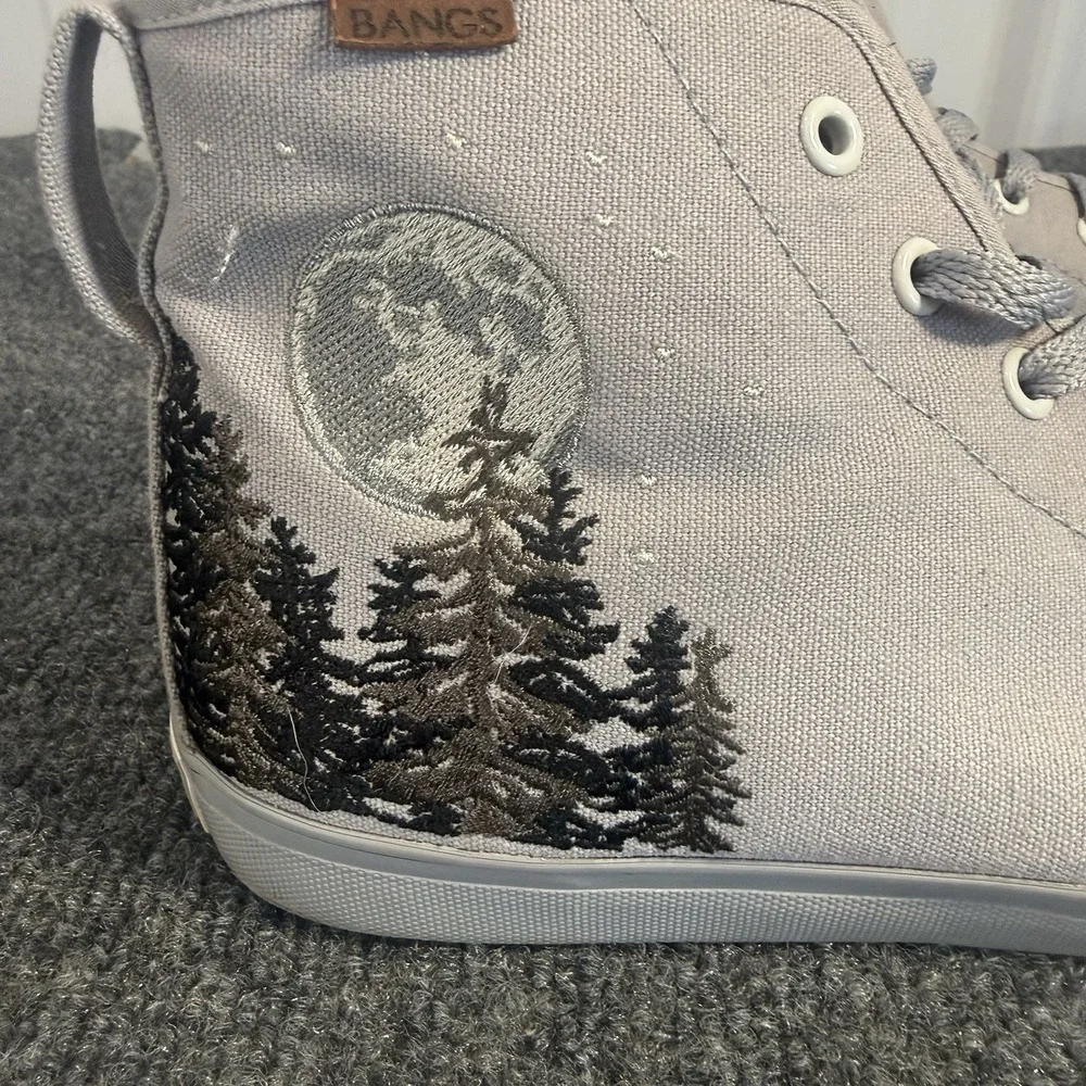 BANGS Gray Canvas High Top Sneakers Moon Forest Embroidered Women's 9.5